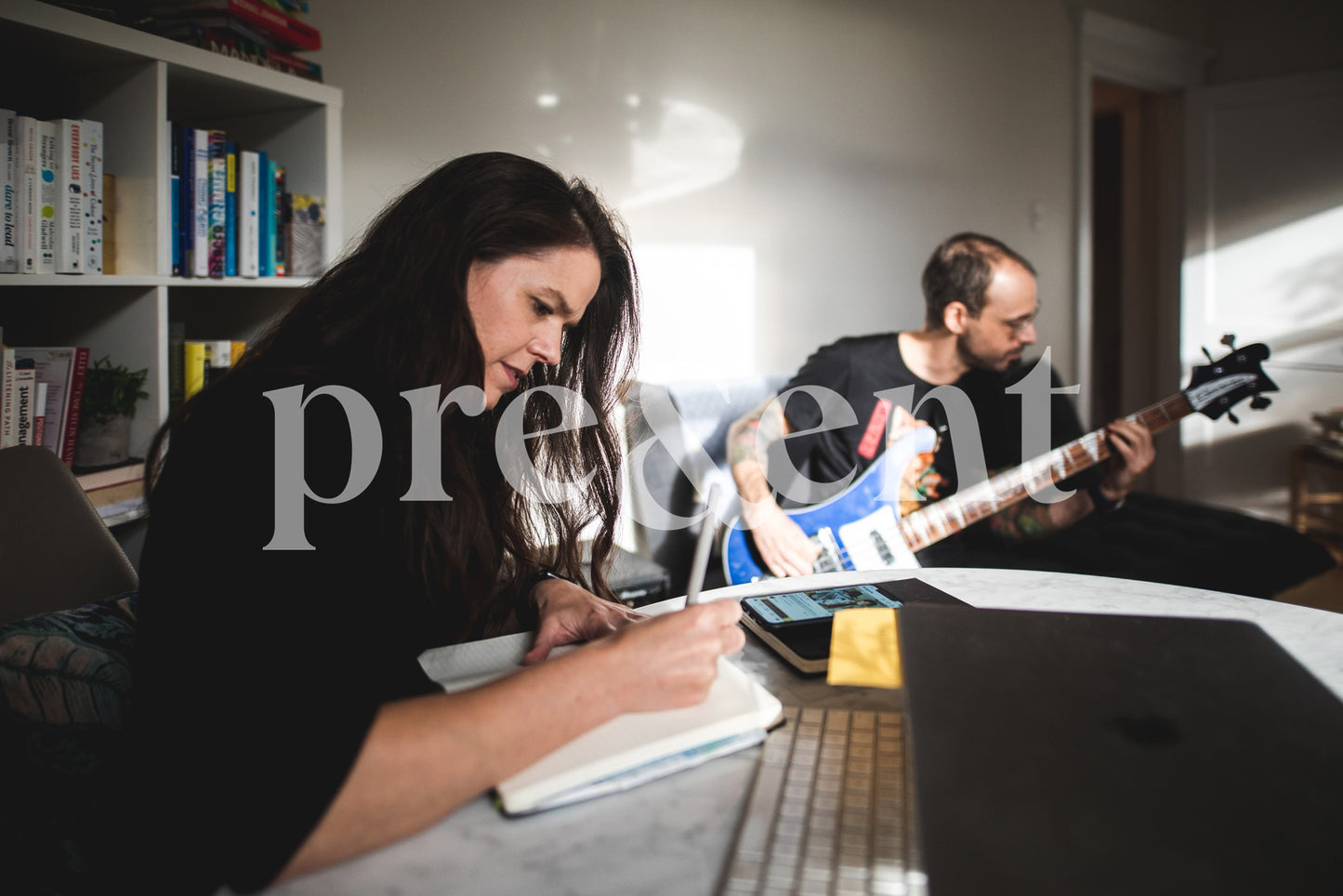 Couple at home doing their hobbies