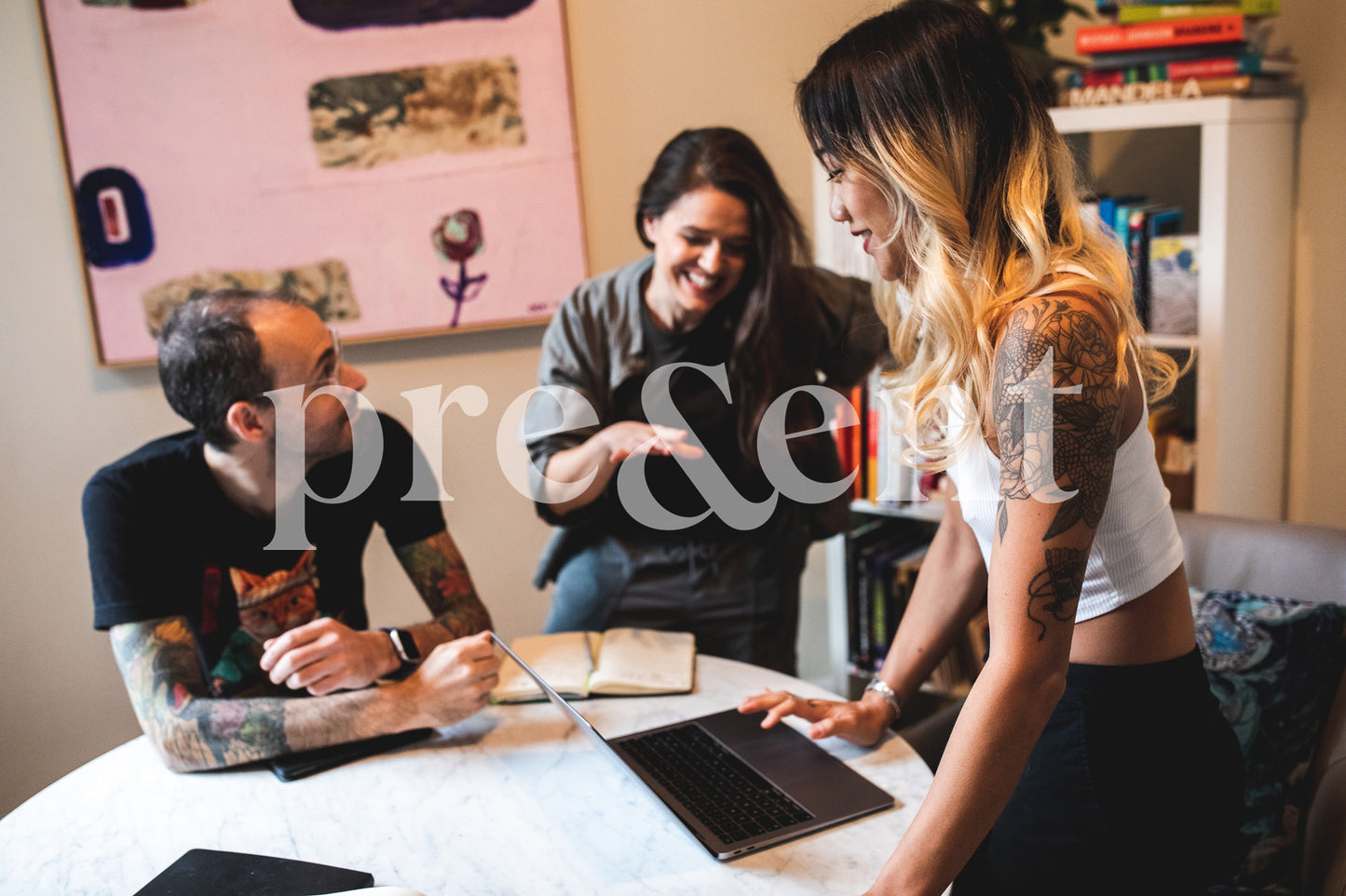 Joyful discussion between colleagues