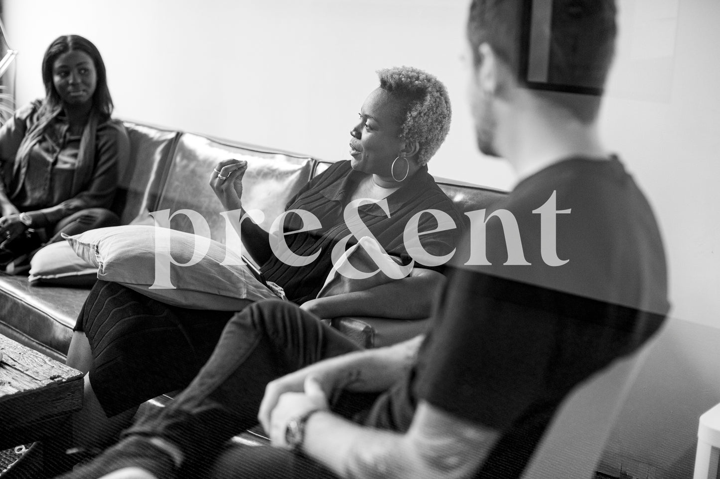 Group conversation in a living room