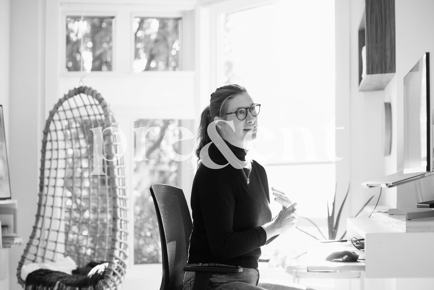 Person thinking while working from home