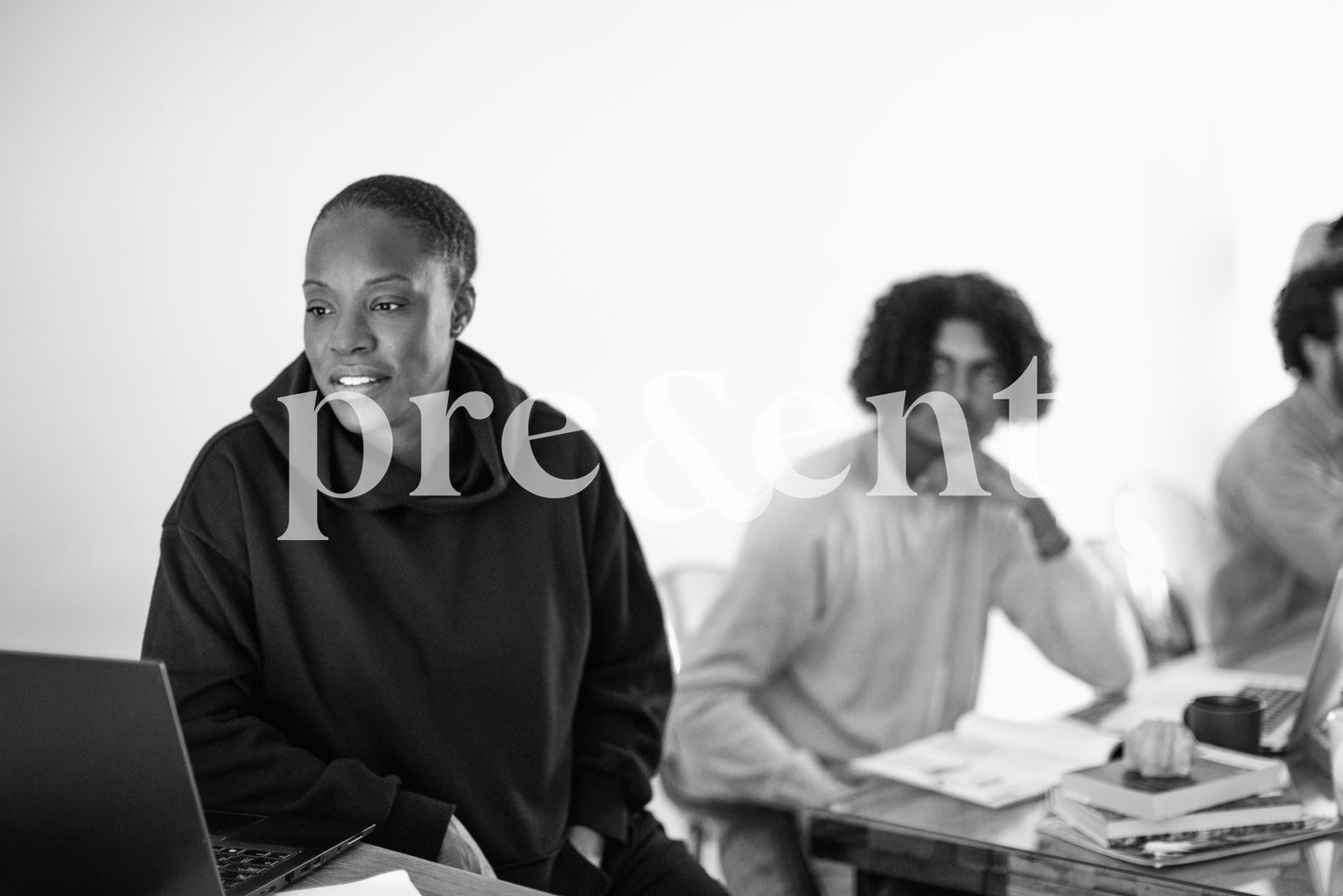 Reading on a computer while working with colleagues