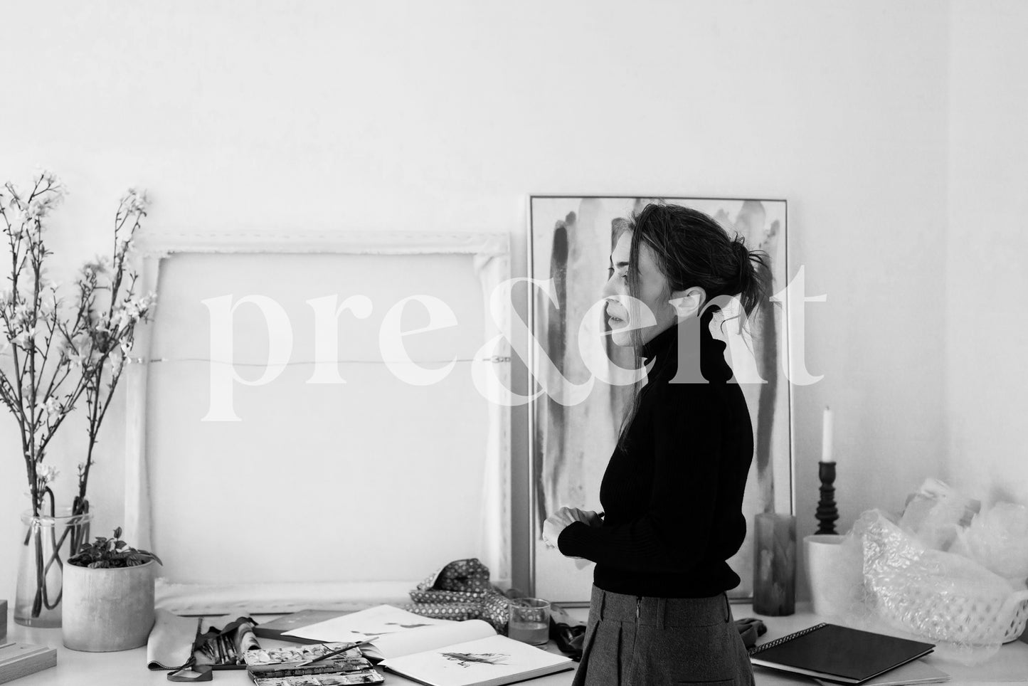 Artist in their studio searching for creative inspiration