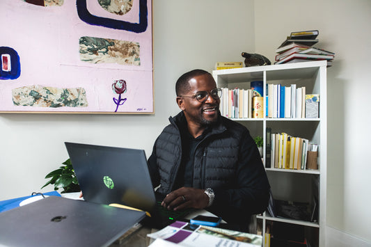 Smiling person working from home