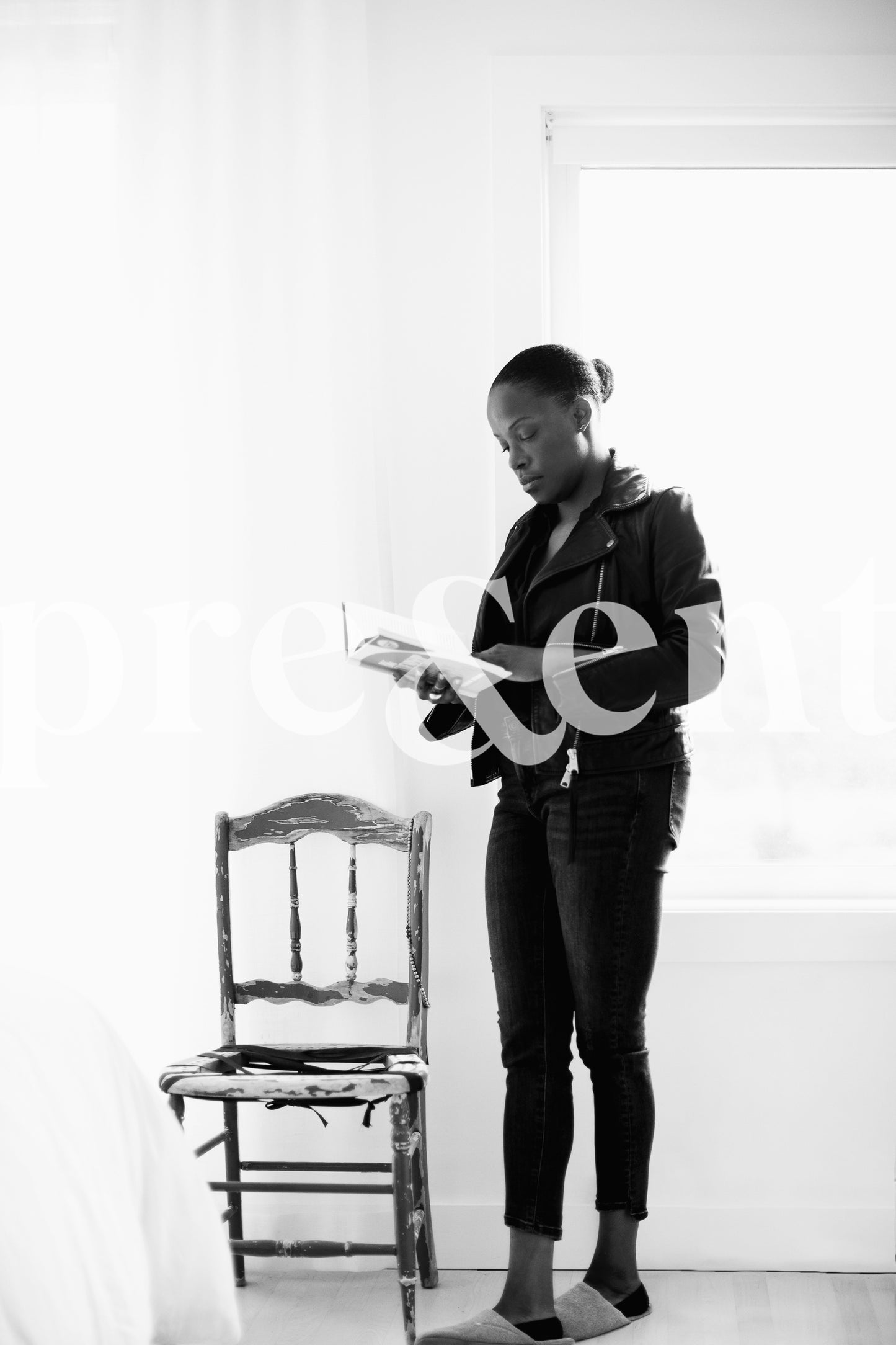 Reading a book in a minimalist decor