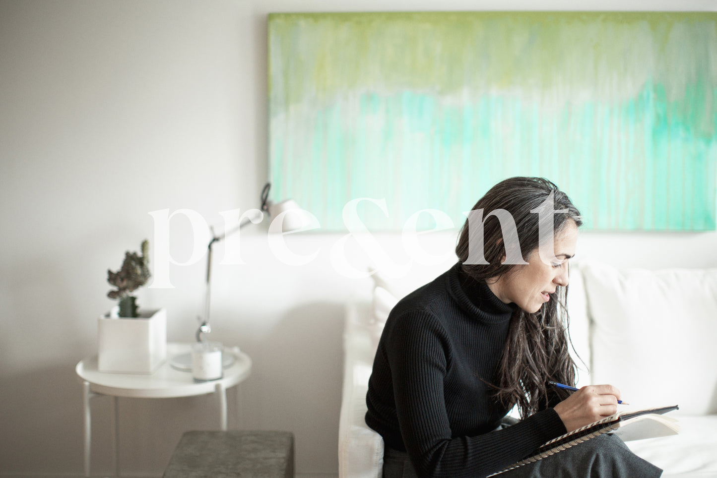 Writing down thoughts in a notebook