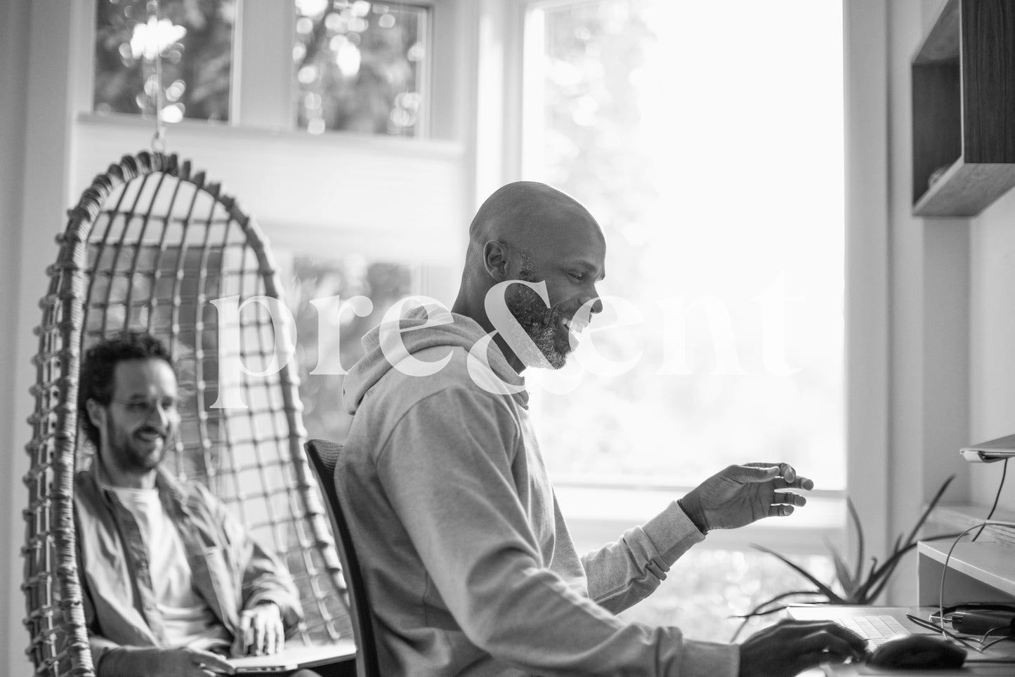 Laughing people in a casual work setting